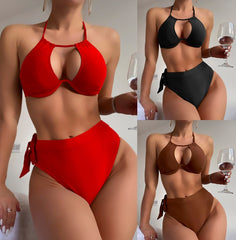 European and American fashion women's solid color two-piece swimsuit bikini