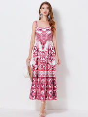 485 Shot Majolica Print Positioning Sling Waist Dress Back Elastic Skirt