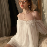 Lace one-shoulder suspender pajamas, sweet and nightgown for women, summer desire home wear (thin style)