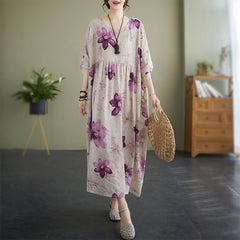 Middle-aged fat mother shows thin dress 150 jin 180 jin fat mm large size women's retro floral temperament long skirt