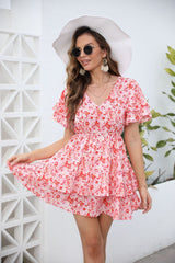 European and American new women's Amazon V-neck short-sleeved dress slim skirt