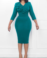 فستان نسائي أنيق مزين بتنورة الورك مطرزة بحزام