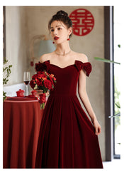 One-shoulder red wedding toast bride engagement dresssmall back door autumn and winter