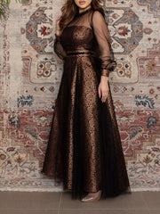 Black elegant mesh bronzing waist dress