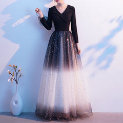 Ladies V-neck Long Sleeve Gradient Color Fashion Party Dress Banquet Evening Dress Birthday Party Dress