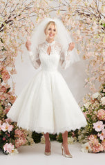 European and American new women's clothing new round neck long sleeve wedding dress bride