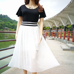 European and American plus size dress new style women's waist chiffon long skirt