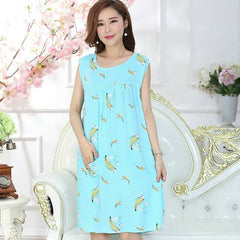 Female Mother Dress Artificial Cotton Home Service Plus Fat Size Summer Women'S Nightdress Middle Aged Cotton Silk Nightgown