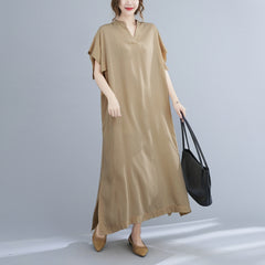 2023 summer new fat mm loose lotus leaf sleeve V-neck long dress femininity foreign style elegant dress