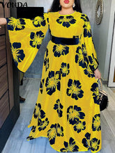 VONDA Elegant Dresses For Women 2022 Vintage Floral Printed Long Paa Sleeve V-Neck A-Line Vestidos Bohemian Party Casual Summer Plus Size Long Dresses