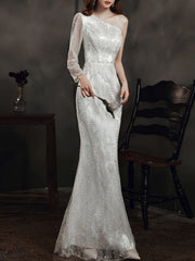 Ladies long one-shoulder fishtail slim slimming party dress LX411