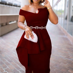 Women's solid color pleated puff sleeve fishtail long skirt European and American dress skirt