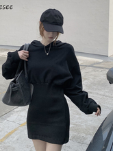 Long sleeve dress women's sexy Korean hot sale Bodycon thickened winter women's basic fashionable clothes Black mini party street guard