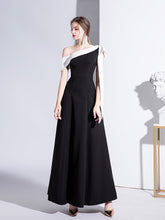 Black evening dress one-shoulder celebrity temperament banquet dress slim and long daily dress