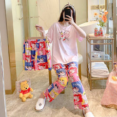 Summer pajama sets Mickey robes kawaii clothes casual nightgowns robe 3 piece Pajamas sleepwear Donald Duck