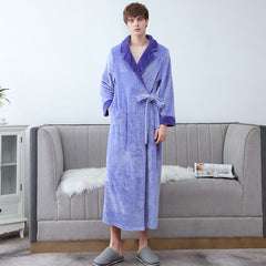 Coral fleece nightgown for men and women autumn and winter long-sleeved lace-up pajamas
