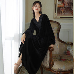 New Women gold velvet Pajamas Dress Robe Home Wear Long Sleeve Nightgowns Female Autumn Winter Warm Bathrobes Sleepwear