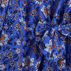 فستان ميدي بنمط بوهو مطبوع عليه زهور فستان نسائي بفتحة رقبة على شكل V وأكمام طويلة فستان نسائي أنيق مربوط بفيونكة على شكل حرف A