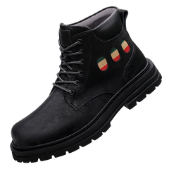 Leather rhubarb boots men's British style lace up Martin boots short boots 2022 spring and autumn single boots thick bottom all-match hiking boots