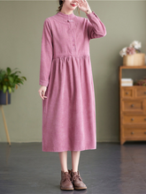 Spring 2023 new style literary and artistic retro button stand collar casual temperament versatile corduroy dress