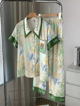 Pajamas summer short-sleeved trousers ice and snow silk ink painting suit ice silk large size home clothes