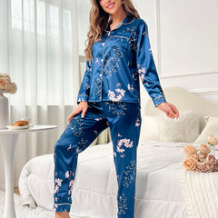 Women's fashion short-sleeved trousers loungewear can be worn outside silk pajamas set