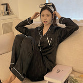 Autumn and winter new women's - ice and snow silk cardigan pajamas home clothes set