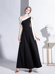 Black evening dress one-shoulder celebrity temperament banquet dress slim and long daily dress