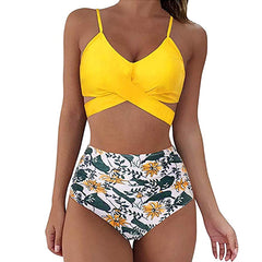 Two-piece European and American cross high waist split swimsuit bikini swimsuit
