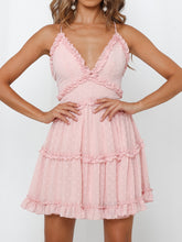 V-neck cross-back  -waist suspender frilly nightdress with wood ears