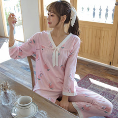 New women's nightgown spring and summer V-neck thin long sleeve trousers nightgown women's home dress headset