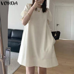 فوندا فساتين أنيقة للنساء 2022 حلوة الصلبة مطوي الأكمام نفخة تكدرت ألف خط فساتين فيستدوس بوهو حزب الصيف عارضة زائد حجم فستان قصير