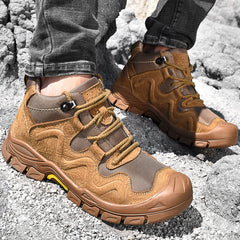 Fall/winter men's shoes plus velvet to keep warm, leisure mid- leather shoes, leather wear-resistant cowhide outdoor hiking shoes, cotton shoes