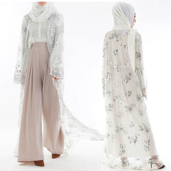 Muslim women's dress, cardigan, luxurious sequins, embroidery, lace, seamless, outer wear, long cardigan