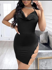 Sexy women's pajamas deep v hanging neck bag nightclub short skirt slit halter nightdress