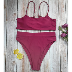 Bikini European and American fashion high waist swimsuit solid color double-sided split swimsuit