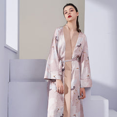 Spring and autumn new antique Hanfu pajamas ladies mid-length re-crane nightgown ice silk home service