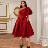 European and American elegant ladies V-neck stitching fringed high waist back slit party evening dress