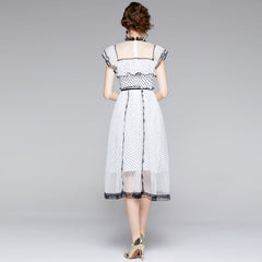Mesh stitching dress temperament all-match lace goddess Fan Xiao fresh dress