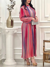 Colorful Pleated Elastic Waist Tie Dress