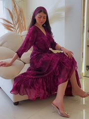 Burgundy Printed Dress