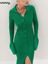 Y2K فستان نسائي محبوك ضيق بصدر واحد وأكمام واسعة أنيق للسيدات بياقة مقلوبة فساتين ضيقة متوسطة الانقسام للخريف