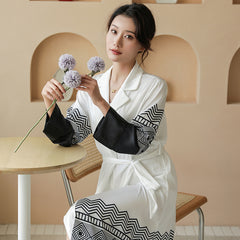 The new thin style simulates ice silk silk pajamas, European and American style bathrobe, nightdress and home wear spring and autumn