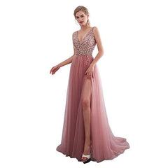 New women's clothing ladies temperament sequins split sexy V-neck backless evening dress long skirt