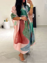 Red and Green Ombre Stretch Print Pressed Dress