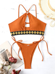 knitted belt split swimsuit bikini