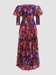 Floral-print one-shoulder chiffon dress