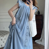 Summer New Ladies Tencel Small Flying Sleeves French Waist Dopamine Blue Designer Dress