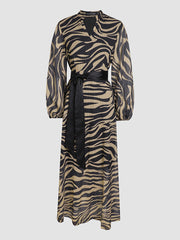 Breathable and comfortable v-neck printed tie dress