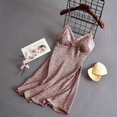 Lisacmvpnel Leopard Pattern Suspender Nightdress Women's Summer Thin Silk With Bra Lace Nightgown